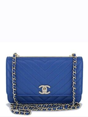 Like NEW! 19C Chanel Blue Chevron Trendy CC WOC Flap Bag GHW W/Receipt & COA!